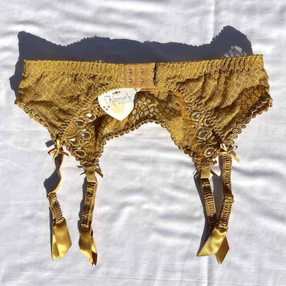 Aubade Paris France Embroidered Gold Garter Belt Lingerie Womens US Large - Picture 4 of 4